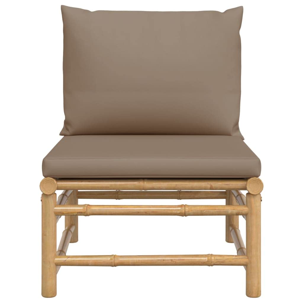 vidaXL Bamboo Patio Middle Sofa with Taupe Cushions, Outdoor Comfortable Lounge Set, Modular Design, Easy Assembly