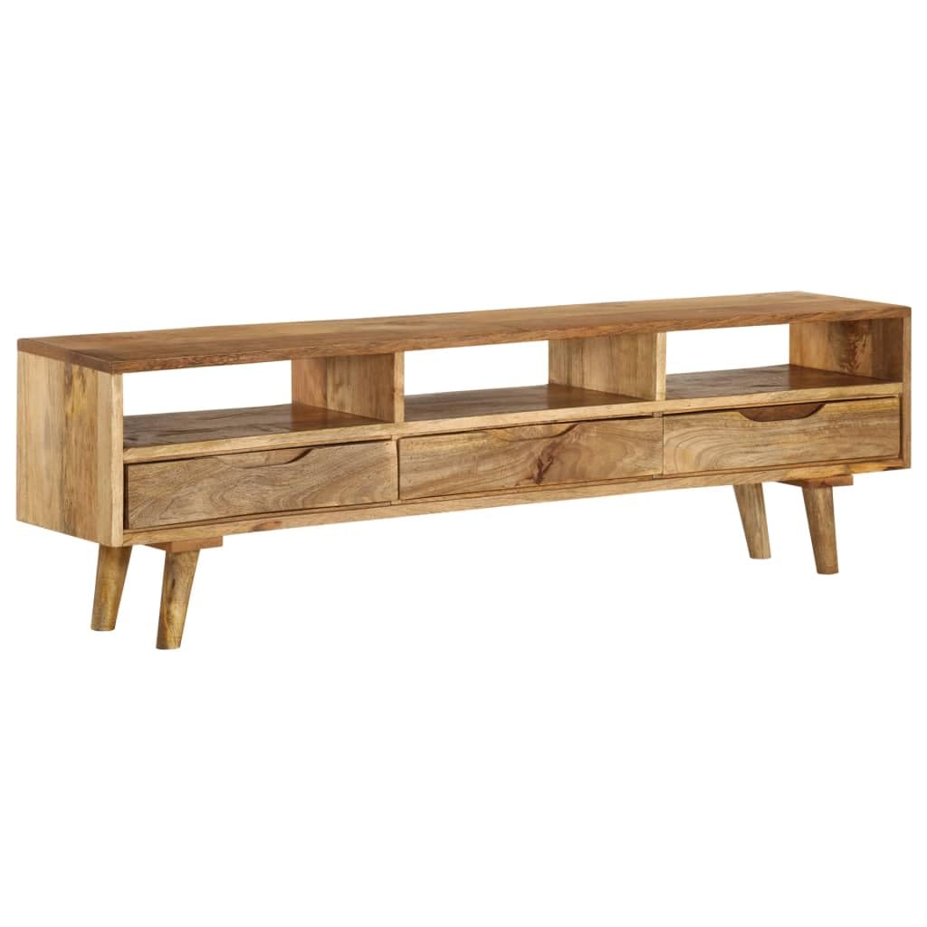 Vidaxl Retro Style Tv Cabinet, Solid Mango Wood Television Stand, Sideboard With 3 Compartments And Drawers, Brown, Handcrafted,