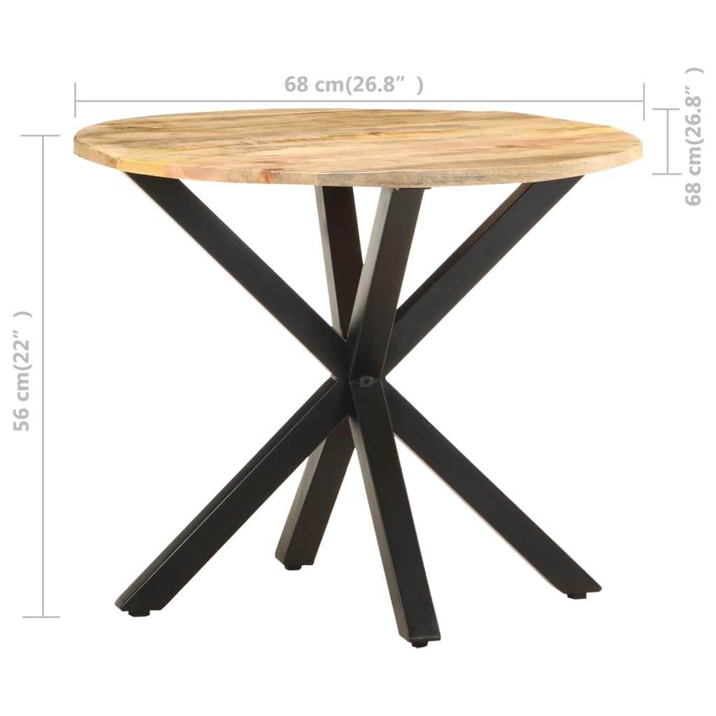 vidaXL Industrial Side Table, 26.8"x26.8"x22", Solid Mango Wood, Powder-Coated Iron Legs, Round, Brown, Sturdy, Unique Craftsmanship, Assembly Required