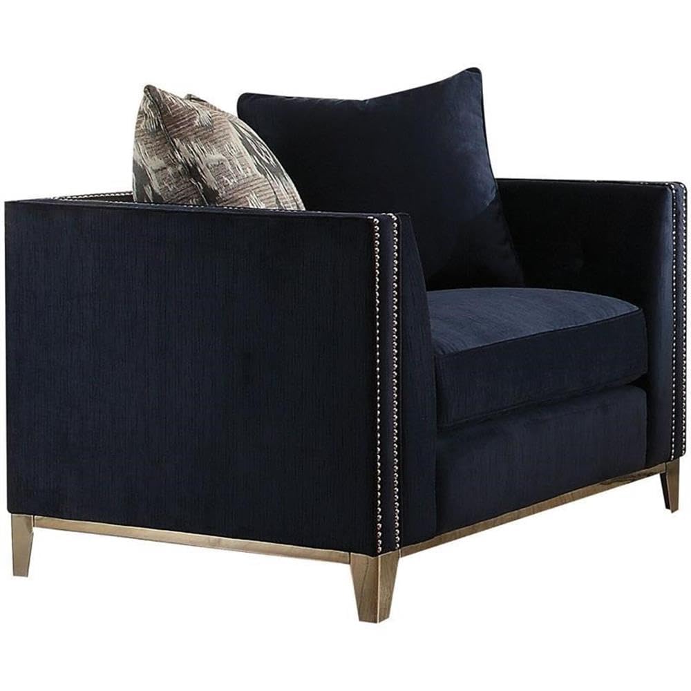 Acme Phaedra Chair With 2 Pillows In Blue Fabric
