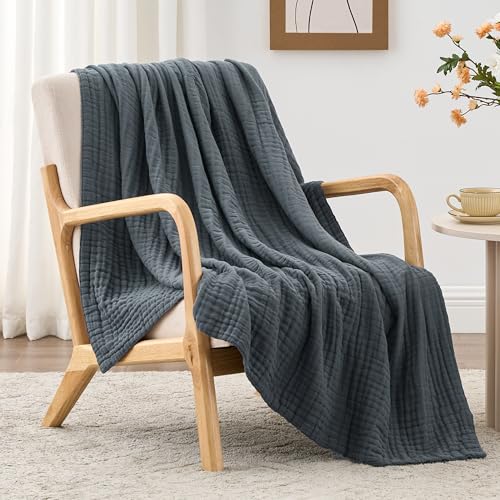 Love'S Cabin 6 Layer 100% Cotton Muslin Blanket, 60'X80' Twin Muslin Blanket For Couch Bed, Dark Grey Muslin Throw Blanket, Cotton Gauze Blanket For Adult, Lightweight And Breathable Blanket