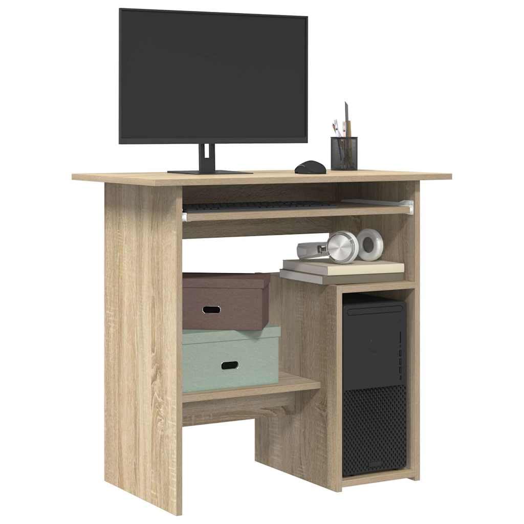 vidaXL Engineered Wood Desk with Keyboard Tray and PC Shelf, Space-Saving Home Office Desk, Easy to Clean, Modern Design in Sonoma Oak Finish