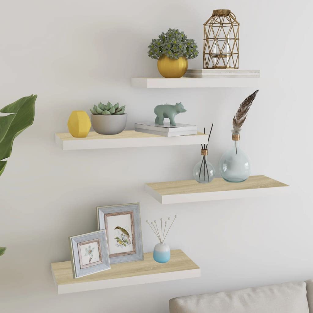 SKM Floating Wall Shelves 4 pcs Oak and White 23.6&quot;x9.3&quot;x1.5&quot; MDF