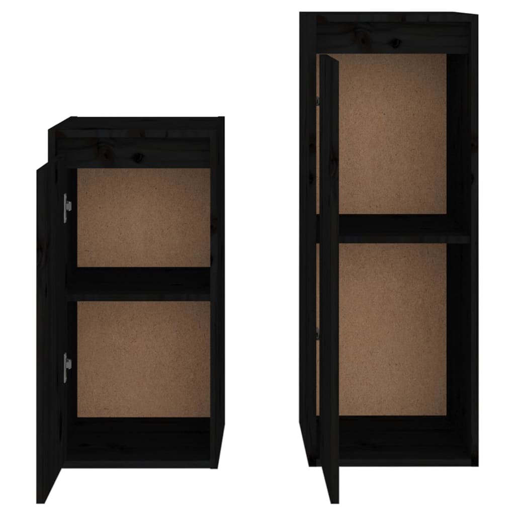 vidaXL TV Stand 2 Pcs Home Living Room Entertainment Center HiFi Cabinet TV Stand Wall Mounted Shelf Unit Furniture Solid Wood Pine Black