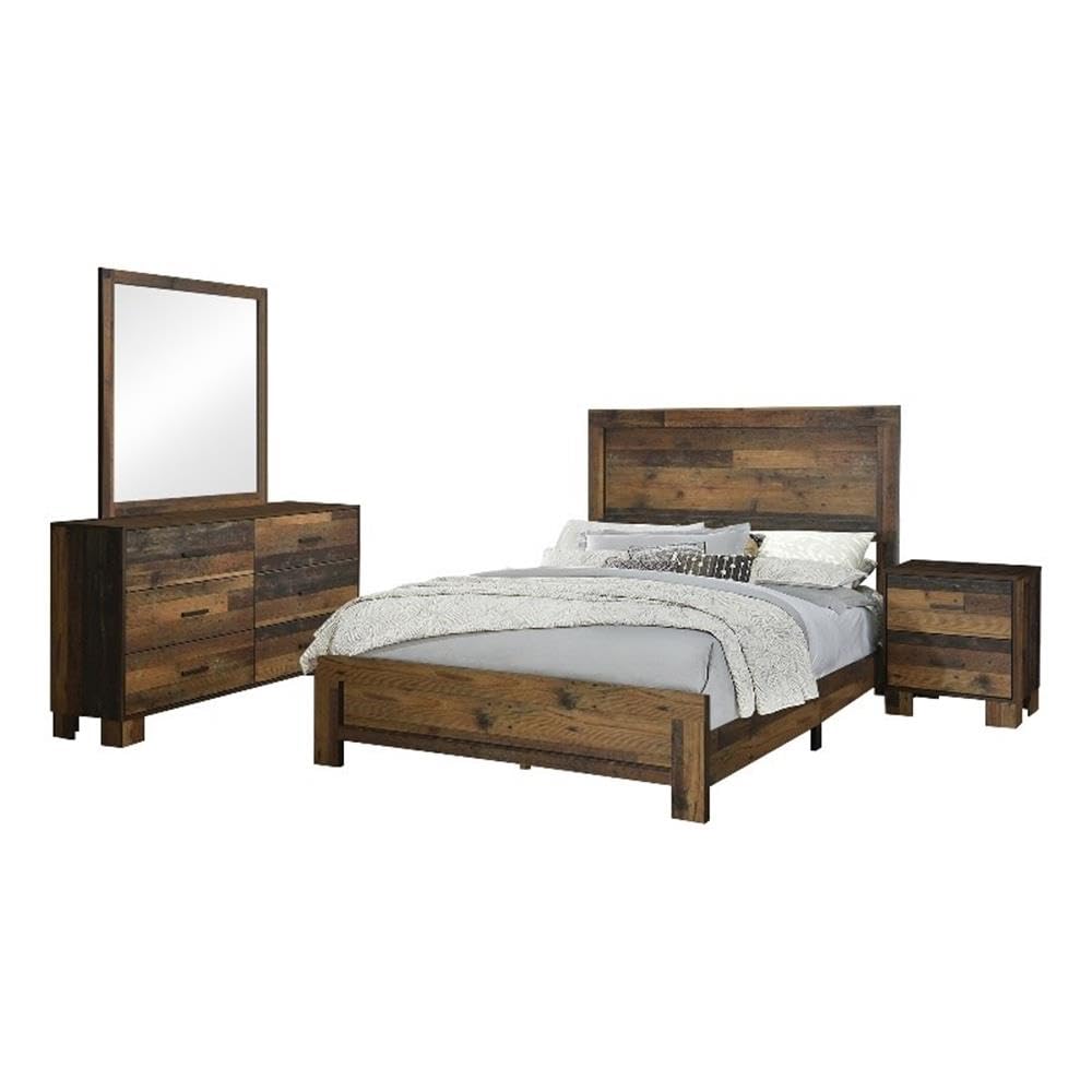 Coaster Sidney Queen Bed 4-Piece Set, Rustic Pine