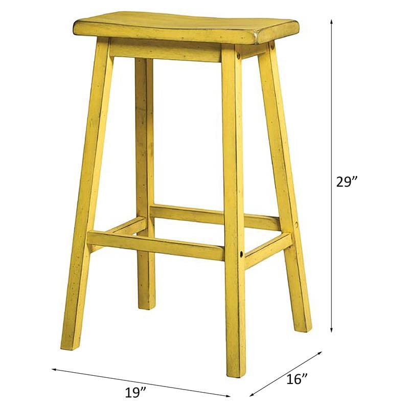 Acme Gaucho Wooden Armless Rectangle Bar Stool in Antique Yellow (Set of 2)