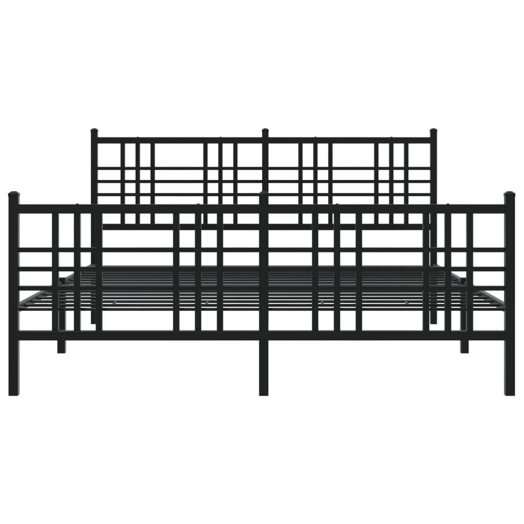 vidaXL Metal Double Bed Frame - Black Steel with Headboard/Footboard, 59.1x78.7 Mattress Compatible, Under-Bed Storage, Bedroom Furniture
