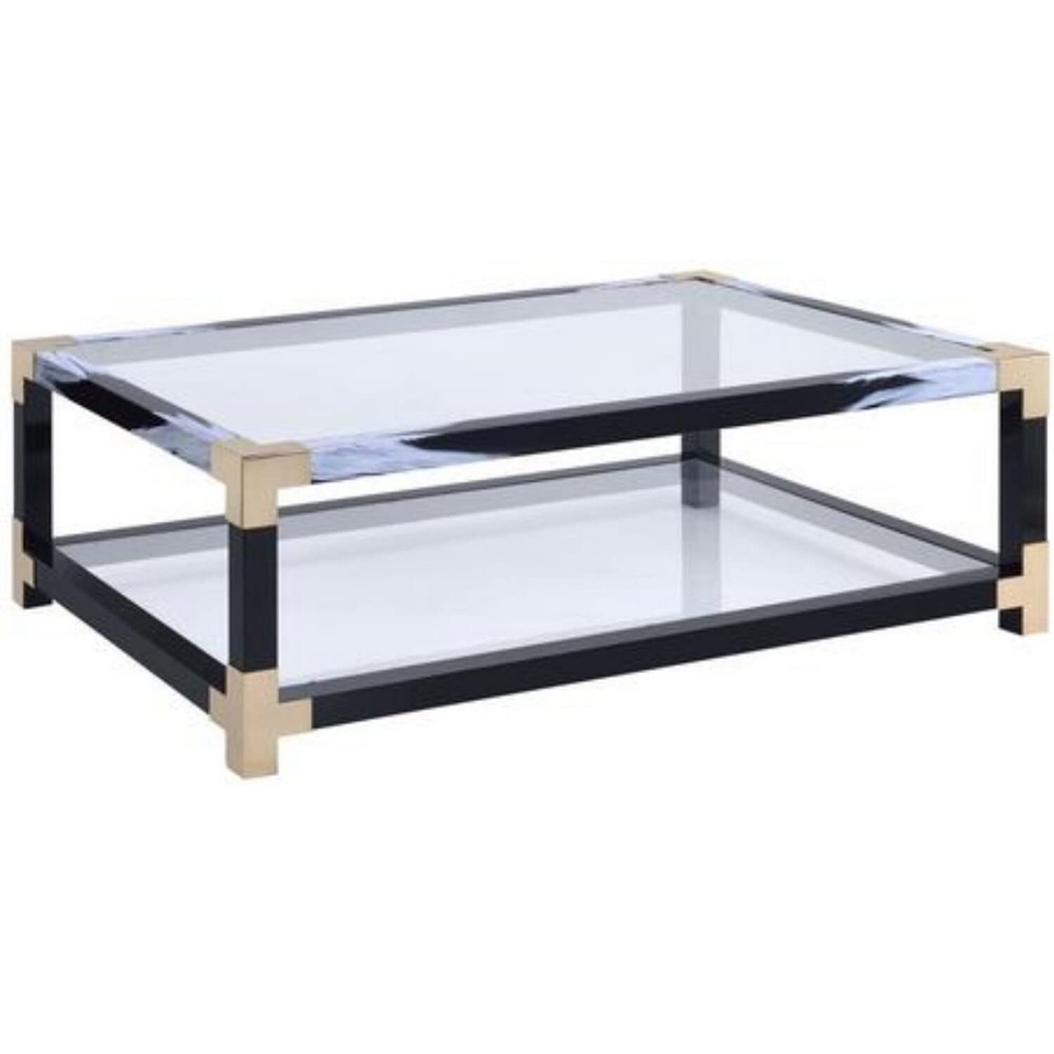 Benjara, Black Benzara Metal Coffee Table With Glass Top And Open Shelf