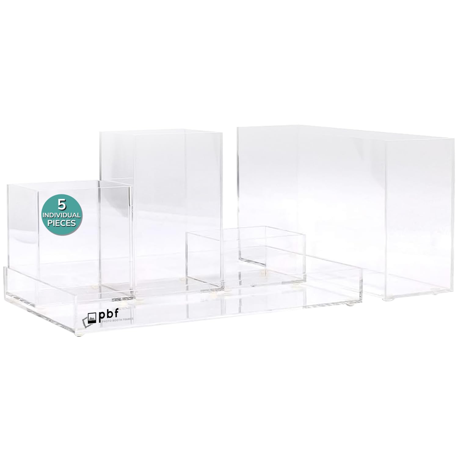Pbf Acrylic Desk Organizer | 5-Piece Modular Clear Acrylic Pen Holder For Desk | Clear Pencil Holder | Acrylic Paper Tray | Pen