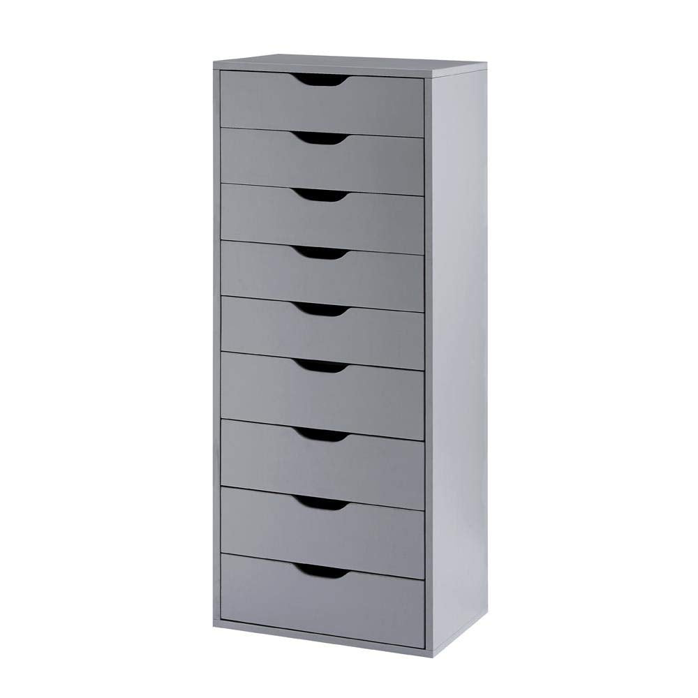 Naomi Home 9 Drawer Dresser For Bedroom, Stylish Tall Dressers, Storage Shelves, Small Dresser For Closet, Makeup Dresser With 200 Lbs Capacity - Gray