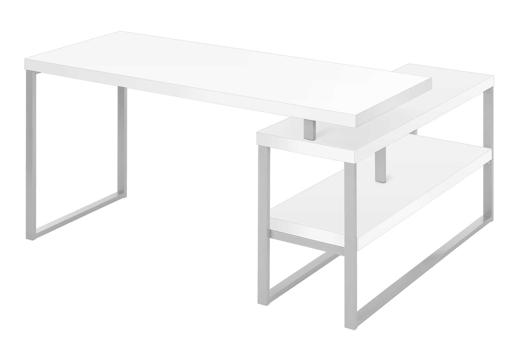 Monarch Specialties I 7585 Computer Desk, Home Office, Corner, Left, Right Set-up, Storage Shelves, 60' L, L Shape, Work, Laptop, Metal, Laminate, White, Grey