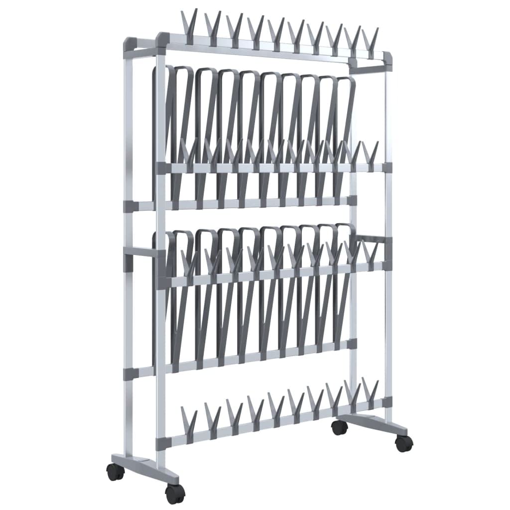 vidaXL Silver Shoe Rack with Wheels and Aluminum Frame – Spacious, Movable Footwear Organizer with a Sturdy Construction, Holds up to 50 Pairs”