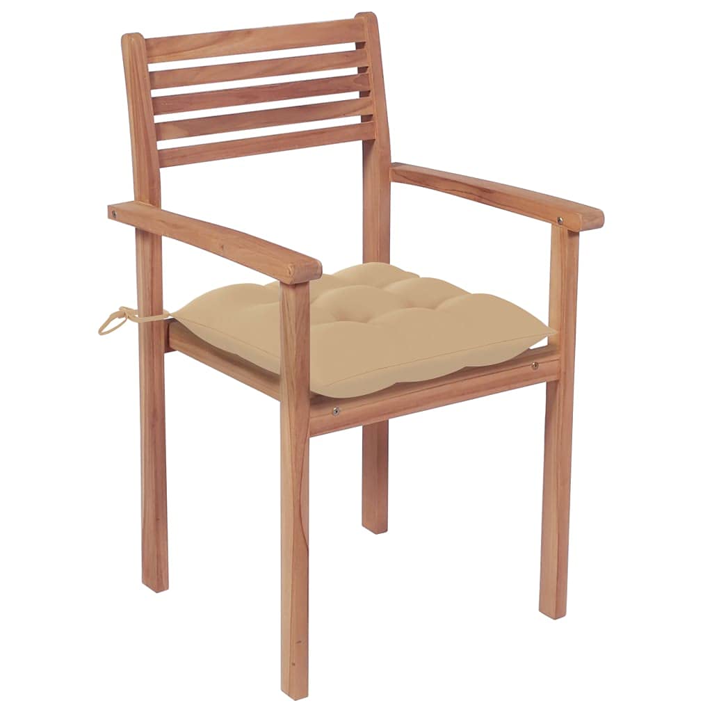 vidaXL Solid Teak Wood Patio Chairs with Beige Cushions - Weather-Resistant Outdoor Furniture Ideal for Home, Office, Bars, and Cafes