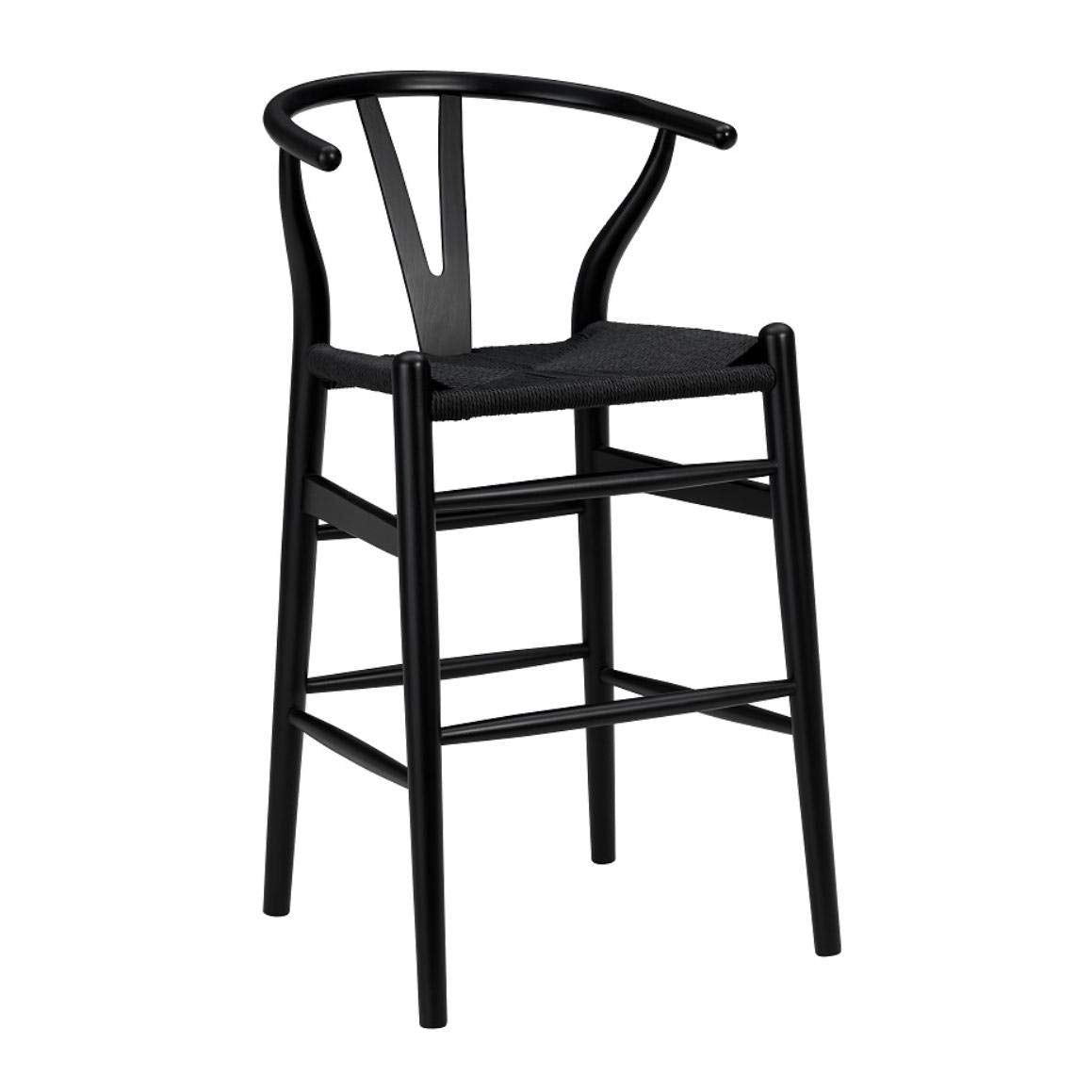 HomeRoots 20.08' X 20.87' X 38.19' Black Solid Beech Wood Counter Stool with Black Rush Seat