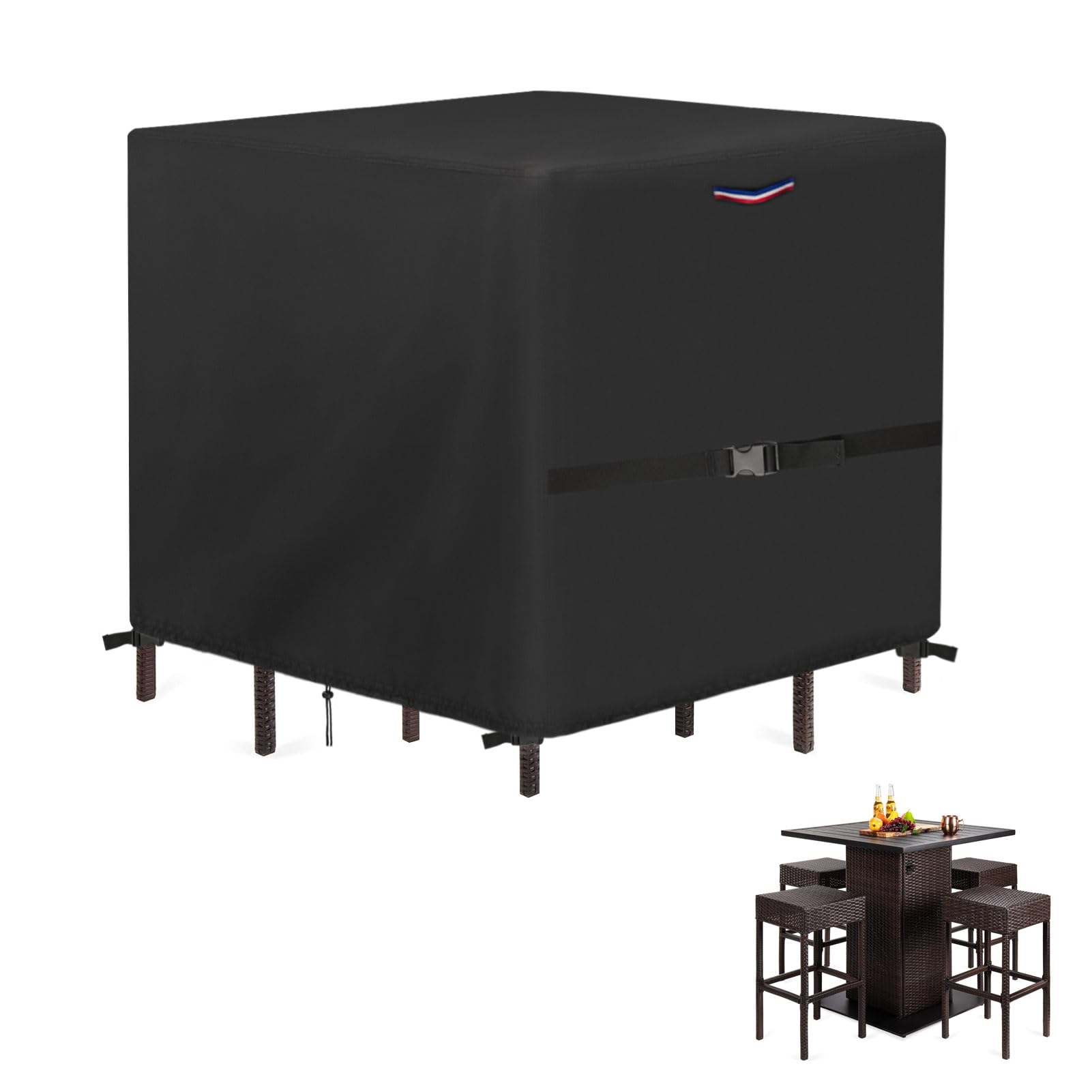 Loenel Outdoor Wicker Table Cover, Waterproof For 5-Piece Square Patio Bar Height Table & Chair Set - 60'L X 60'W X 38'H