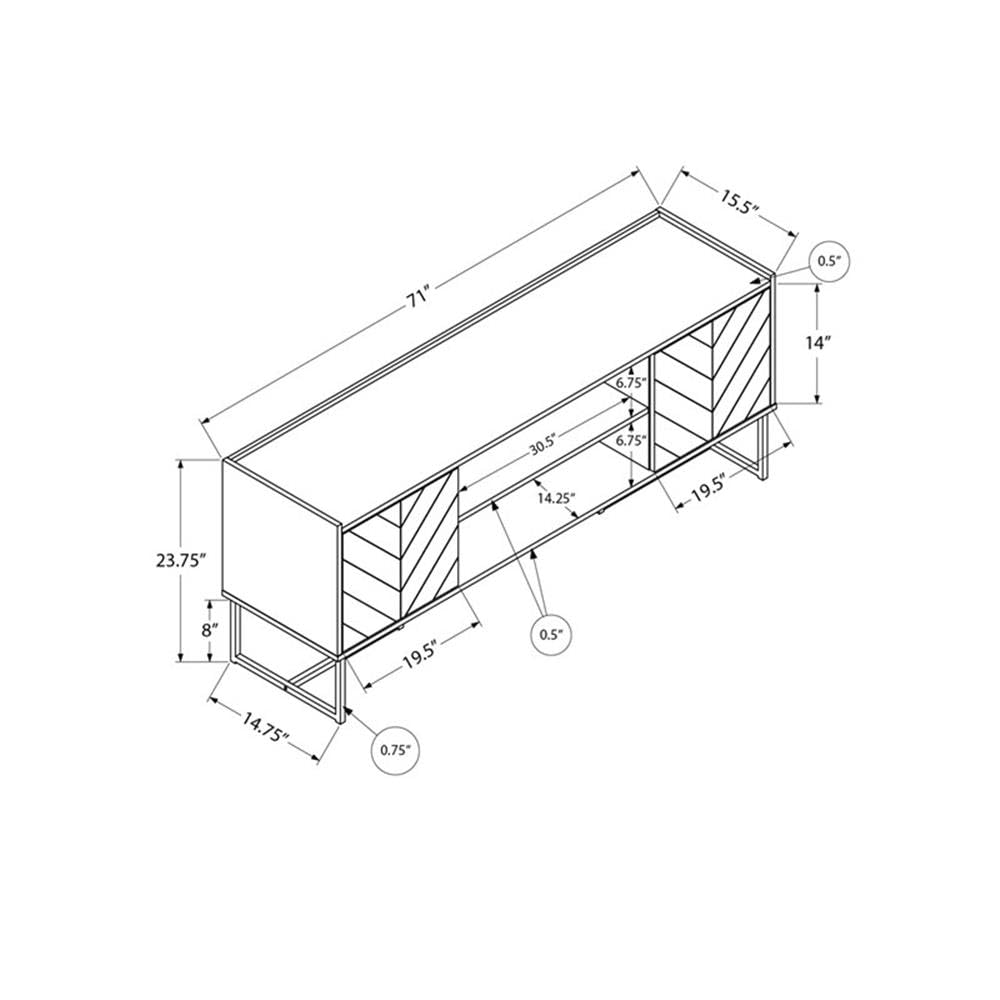 Monarch Specialties I 2752 Tv Stand, 72 Inch, Console, Media Entertainment Center, Storage Cabinet, Living Room, Bedroom, Brown and Black Laminate, Black Metal, Contemporary, Modern