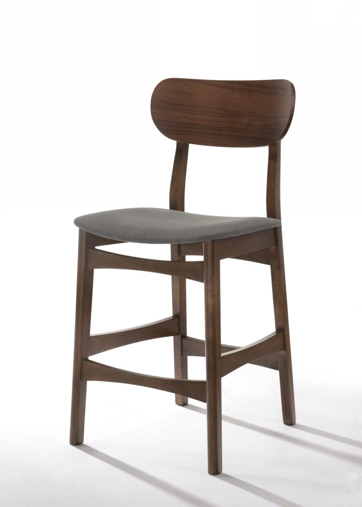 HomeRoots Grey and Walnut Set of Two 38' Grey Brown Bar Height Low Back Bar Chairs with Footrest