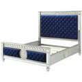 Acme Varian California King Tufted Panel Bed in Blue Velvet and Mirrored