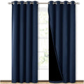 BFAM Thermal Insulated Ring 100% Blackout Curtain for Bedroom with Black Liner, Double Layer Full Room Darkening Window and Door
