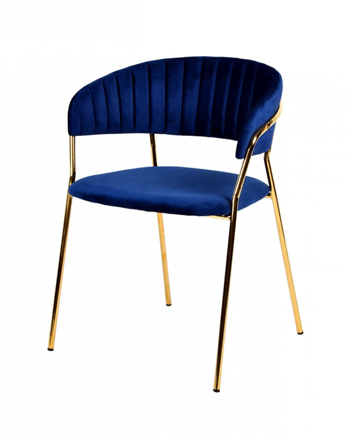 HomeRoots Blue, Gold Fabric, Steel Set of 2 Curved Chic Blue and Gold Velour Dining Chairs