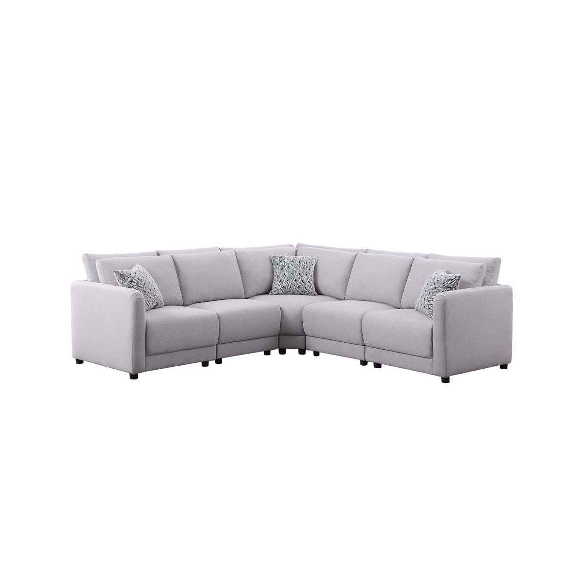 Lilola Home Penelope Light Gray Linen Fabric Reversible L-Shape Sectional Sofa with Pillows