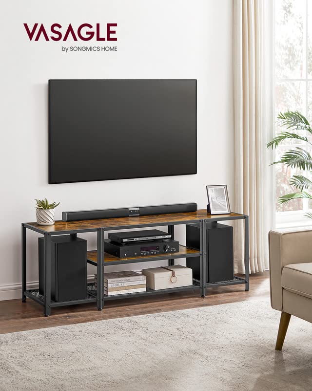 Vasagle Modern Tv Stand For Tvs Up To 65 Inches, 3-Tier Entertainment Center, Industrial Tv Console Table With Open Storage Shelves, For Living Room, Bedroom, Rustic Brown And Black Ultv097B01