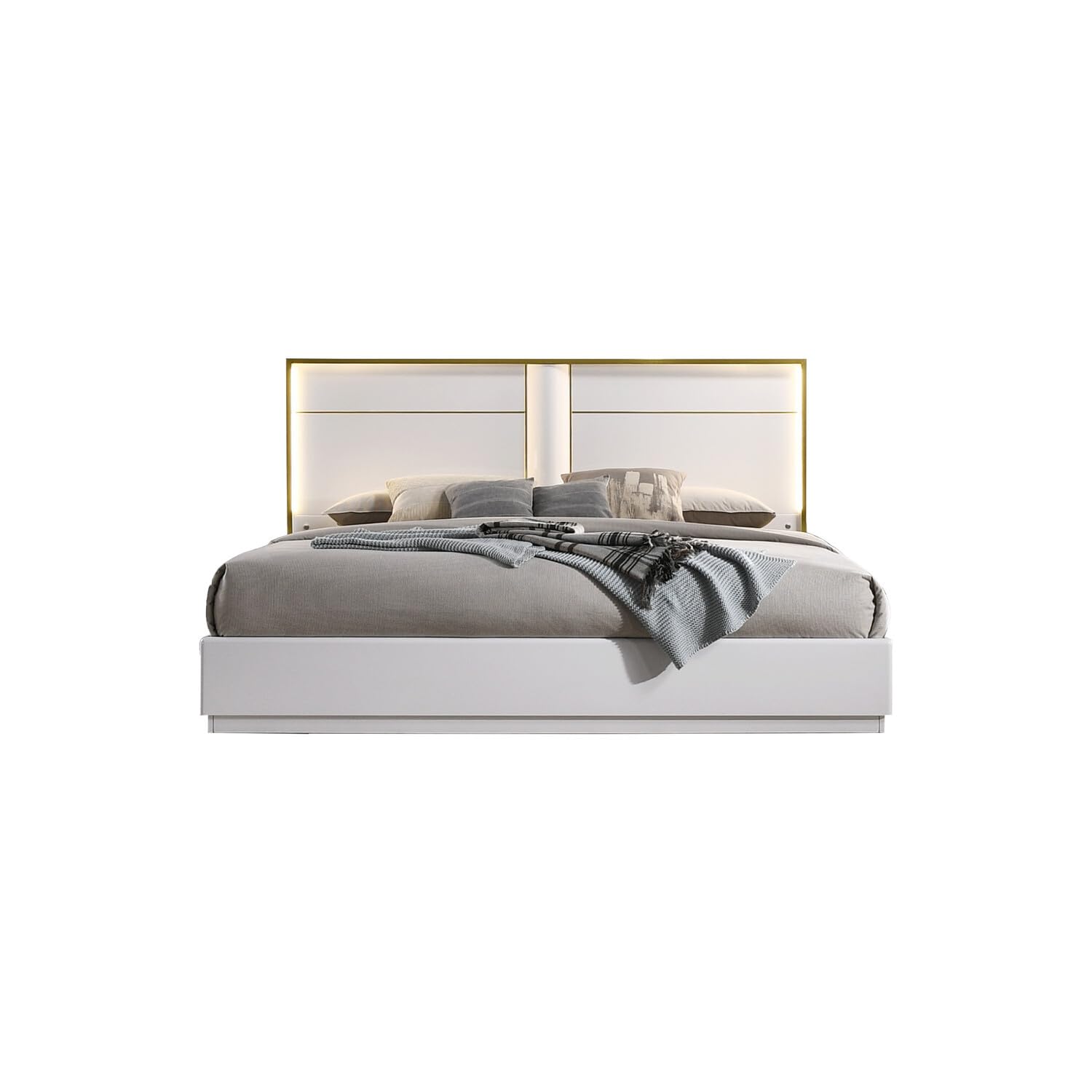 Best Master Furniture Havana Platform White With Gold Trimming Bed, Queen