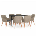 vidaXL Patio Dining Set 7 Piece with Cushions - Brown Outdoor Garden Furniture - Powder-Coated Steel Frame, PE Rattan Chairs, Smooth Glass Tabletop - Patio/Garden/Deck