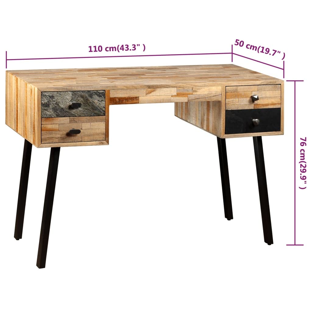 vidaXL Solid Reclaimed Teak Writing Desk - Thumbnail 3
