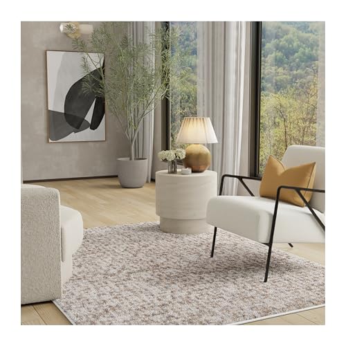 Cotton Tail Ditto Plush Rug - 6'7&quot; X 9'6&quot; Beige, Rectangle In Distressed Abstract, Soft And Cozy, Easy To Clean, Durable Area Rug For Bedroom, Living Room, Dining Room, Or Indoor Home Decor