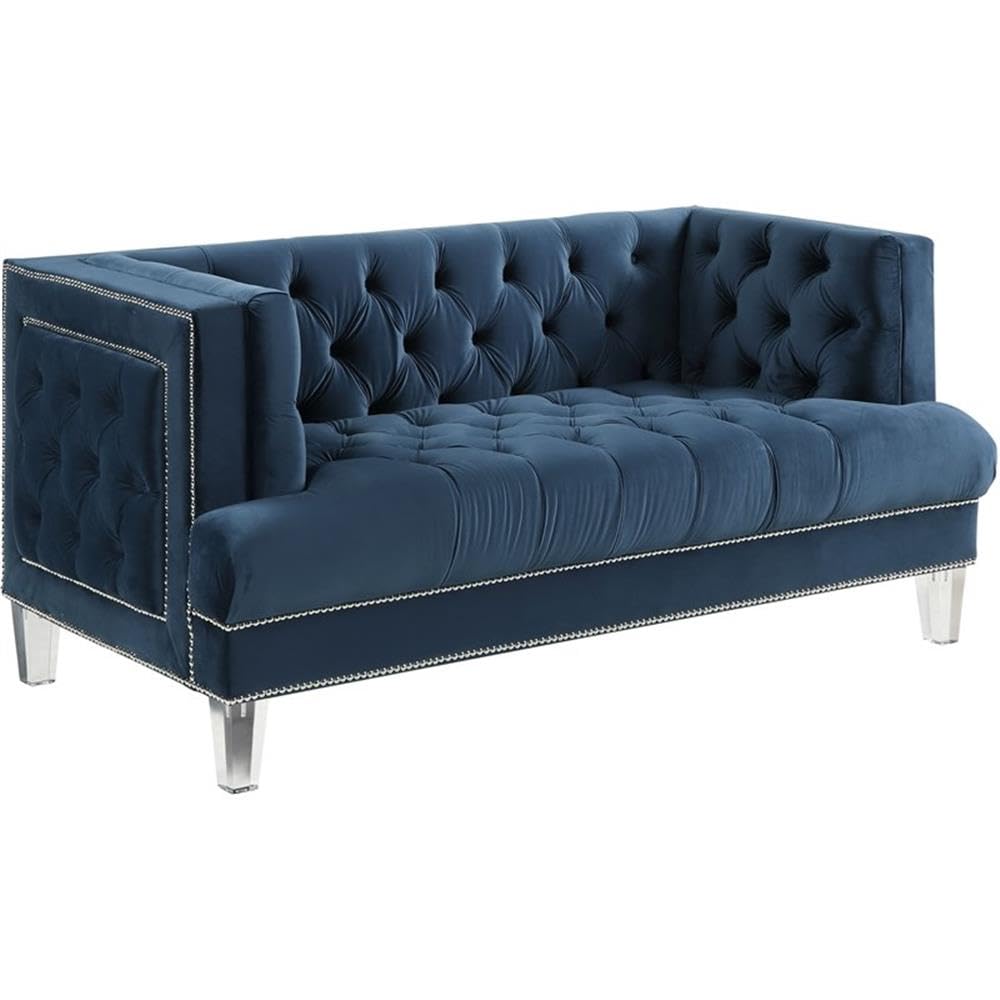 Acme Ansario Button Tufted Velvet Loveseat with Nailhead Trim in Blue