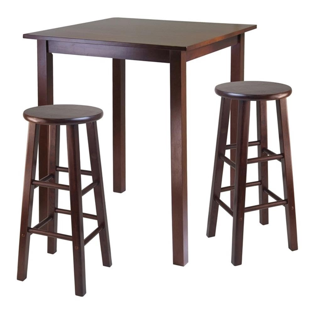 Winsome Parkland 3-Pc High Table with 29&quot; Square Leg Stools Walnut