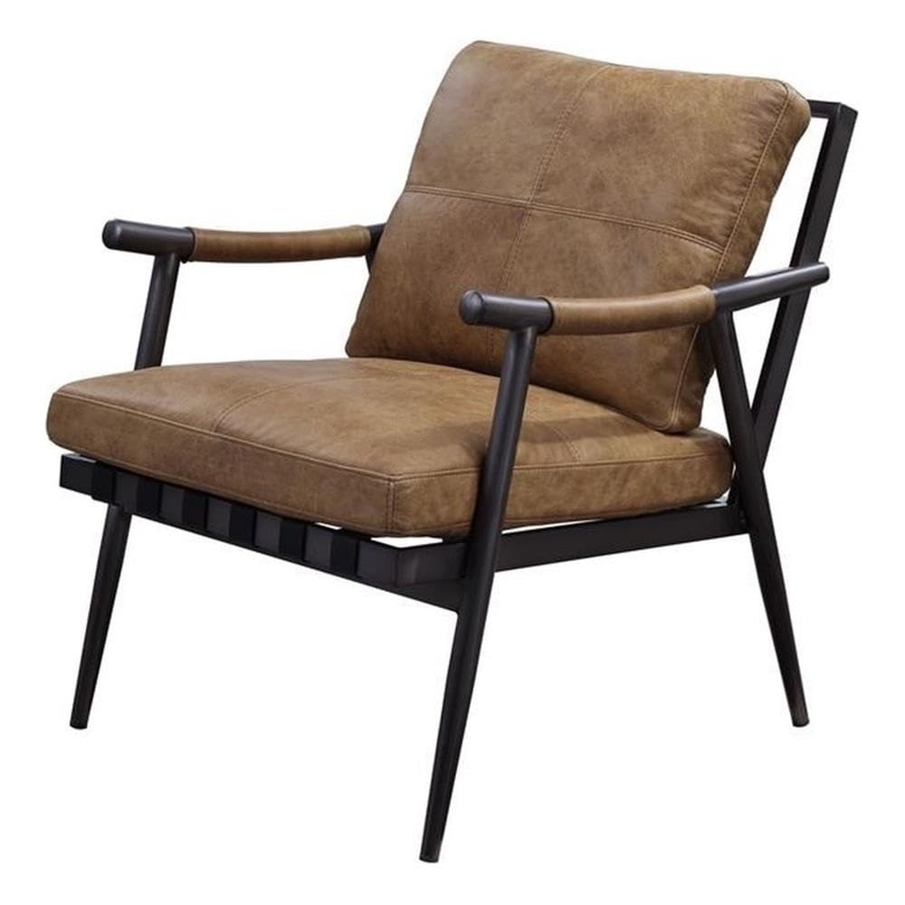 Acme Anzan Padded Cushion Accent Chair in Berham Chestnut Leather