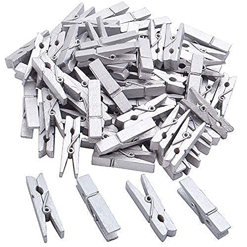 Jdesun 50 Pieces Photo Clips,Mini Silver Wooden Picture Paper Clip Clothespins Peg for Office,Home,Arts