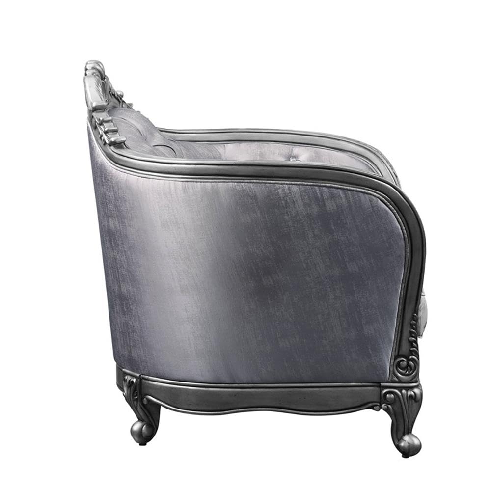 Acme Ariadne Fabric Tufted Loveseat with 3 Pillows in Platinum Gray