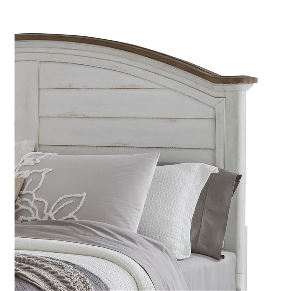 American Woodcrafters Meadowbrook White-Washed Wood Farmhouse Queen Size Arched Panel Headboard