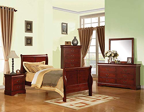 Acme Furniture Louis Philippe III Traditional Wood Sleigh Twin Bed in Cherry