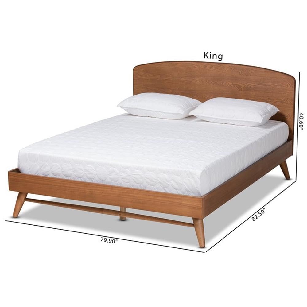 Baxton Studio Keagan Mid-Century Modern Transitional Walnut Brown Finished Wood Queen Size Platform Bed