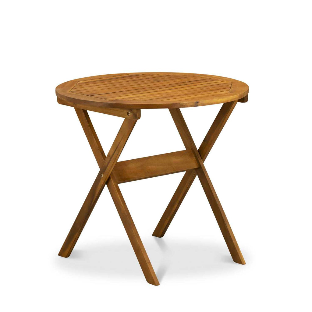 East West Furniture MNCN3C5NA Marion 3 Piece Outdoor Conversation Bistro Set Contains a Round Acacia Wood Coffee Table and 2 Folding Adjustable Arm Chairs, 30x30 Inch, Natural Oil