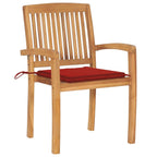 vidaXL 2X Solid Teak Wood Patio Chairs with Red Cushions Garden Outdoor Balcony Backyard Terrace Lounge Seating Home Furniture Wooden