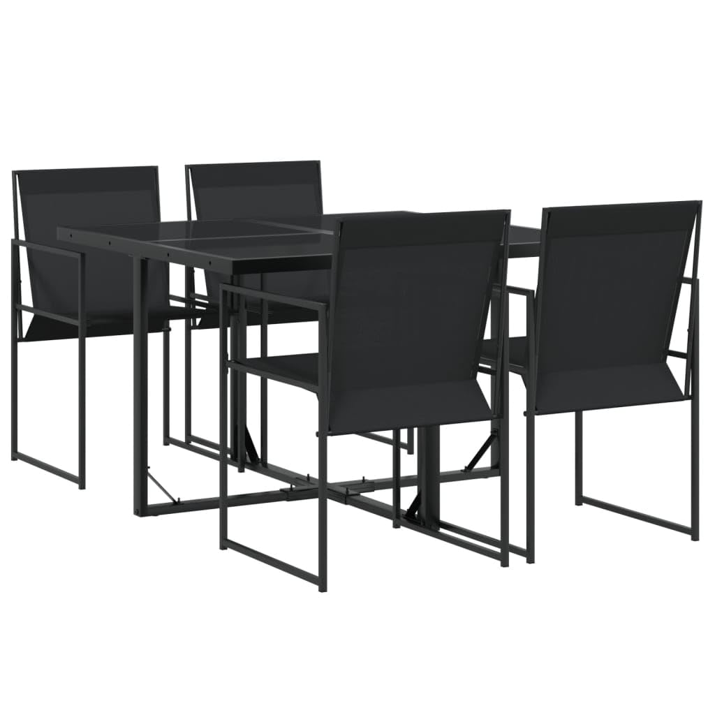 vidaXL Patio Dining Set - 5-Piece Outdoor Table and Chairs with Foldable Seats, Tempered Glass Top, UV-Resistant Textilene Fabric, Black for Garden, Backyard, Patio, Deck