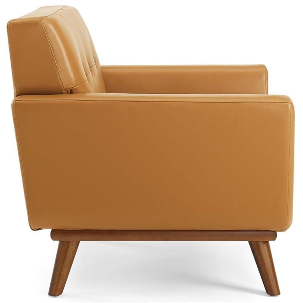 Modway Engage Top-Grain Leather Living Room Lounge Accent Armchair In Tan