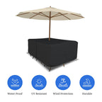 Covers & All Rectangle Table & Chair Set Cover, Umbrella Hole, 12 Oz Waterproof Uv & Weather Resistant, Patio Lawn Garden Backyard Furniture, Air Vents & Drawstrings (108'L X 82'W X 23'H, Black)