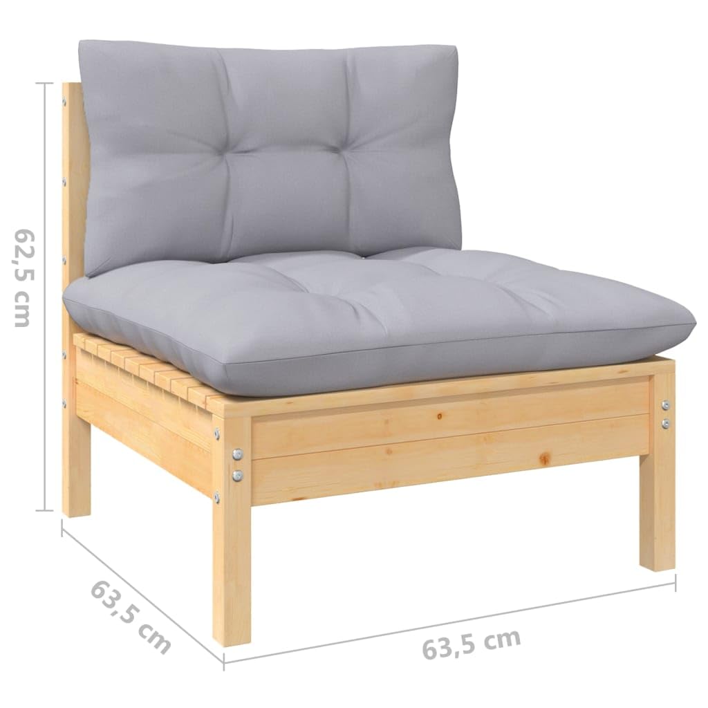 vidaXL Solid Pinewood Patio Lounge Set - 14 Piece Garden Sofa with Gray Cushions, Modular Garden Set for Outdoor Patio/Deck - Sturdy, Weather-Resistant Pinewood Furniture