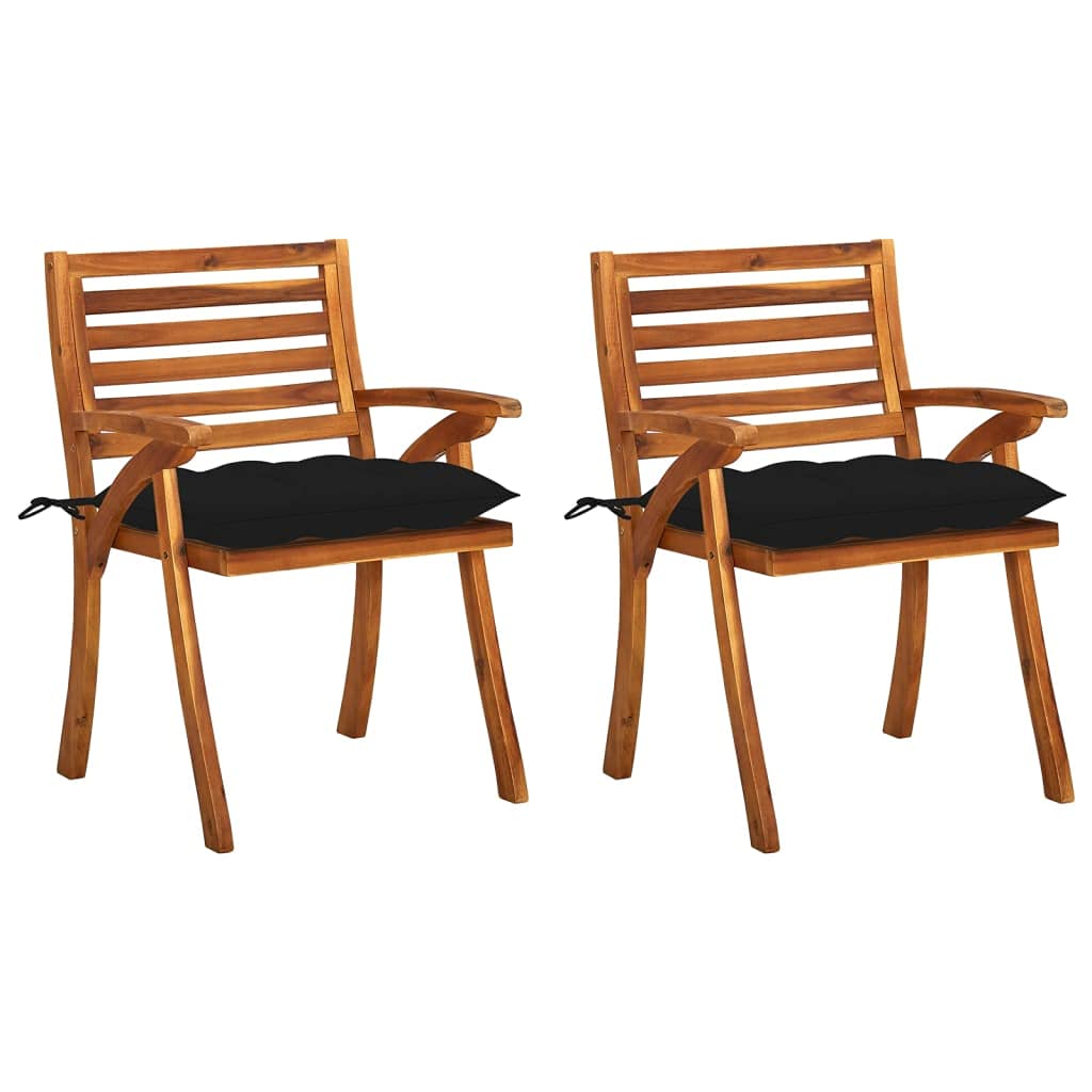vidaXL 2X Solid Acacia Wood Patio Dining Chairs with Cushions