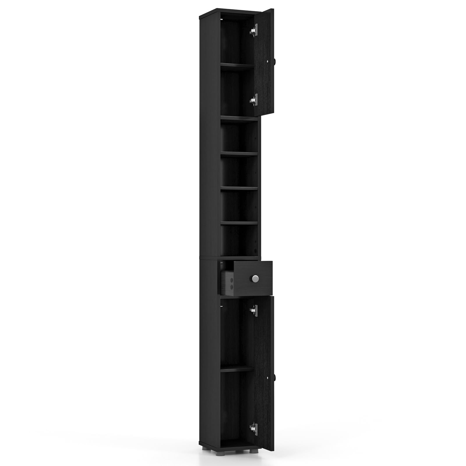 Giantex Slim Bathroom Storage Cabinet - 71” Tall Narrow Floor Cabinet Cupboard With 2 Doors, 5 Adjustable Shelves, 1 Drawer, Anti-Tipping Device, Thin Linen Tower Cabinet For Living Room (1, White)