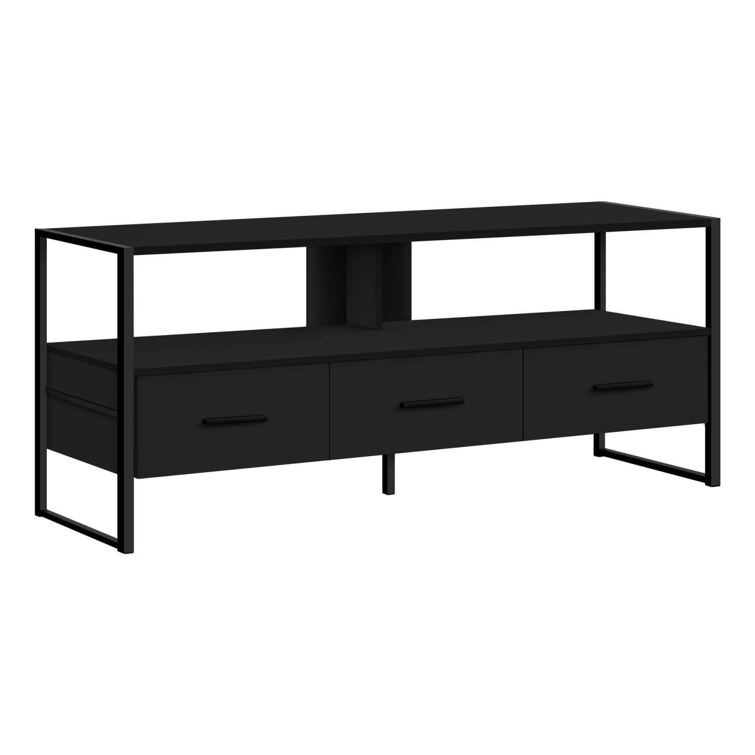 Monarch Specialties I 2616 Tv Stand, 48 Inch, Console, Media Entertainment Center, Storage Drawers, Living Room, Bedroom, Laminate, Metal, Black, Contemporary