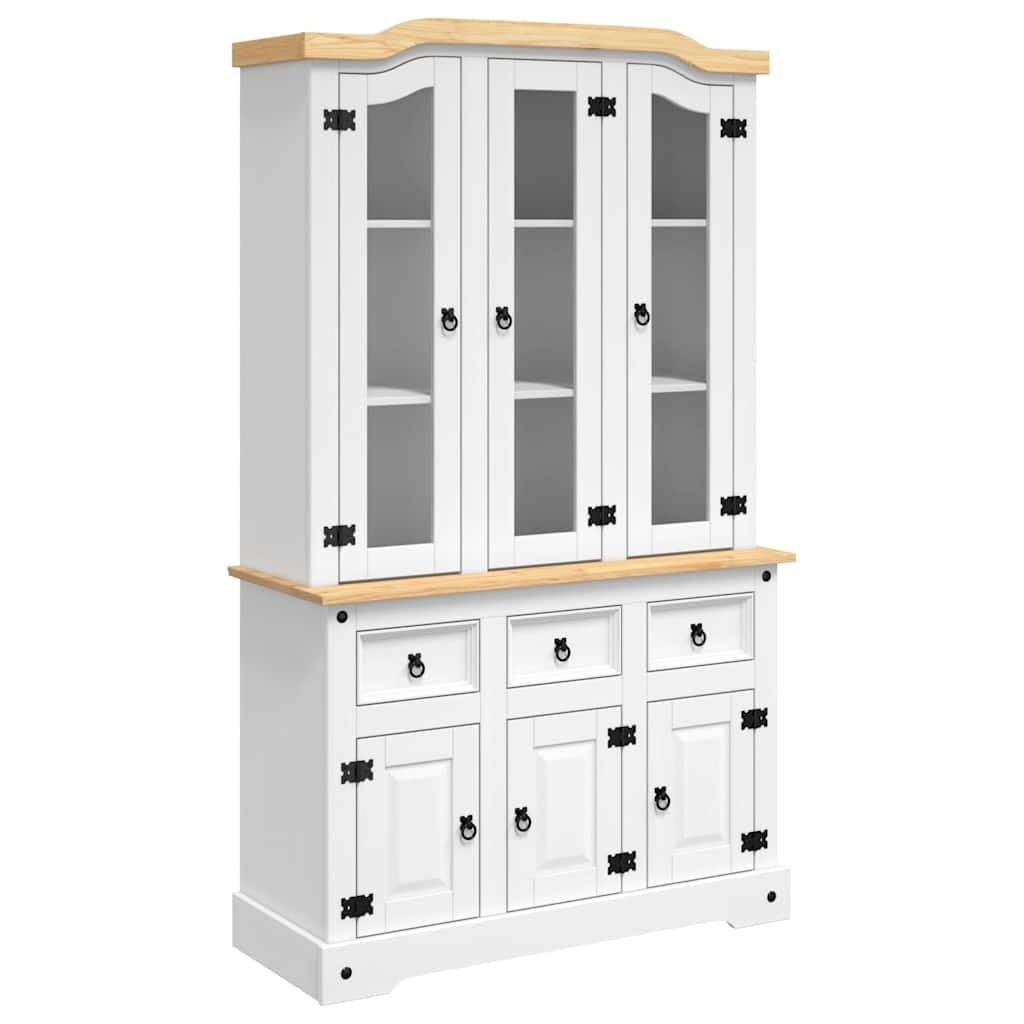 vidaXL Highboard, Storage Cabinet with 6 Doors 3 Drawers, Rustic Charm and Domed Top Design, Generous Storage Space, Corona Range, Solid Pine Wood, 44.1''x17''x77.2'', White and Natural Finish Top