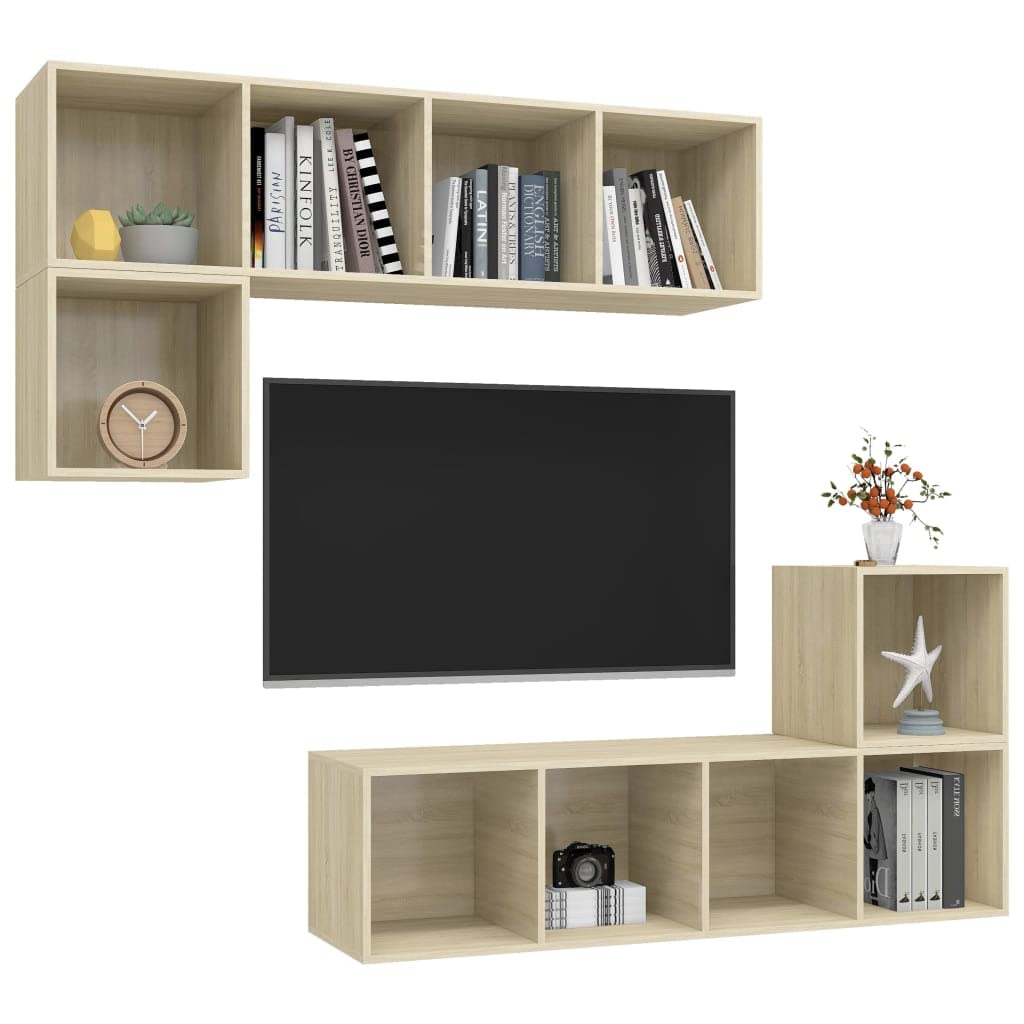 vidaXL TV Stand Set 4 Piece, TV Unit for Living Room, Sideboard with Storage, Entertainment Center, Modern Style, Sonoma Oak Engineered Wood
