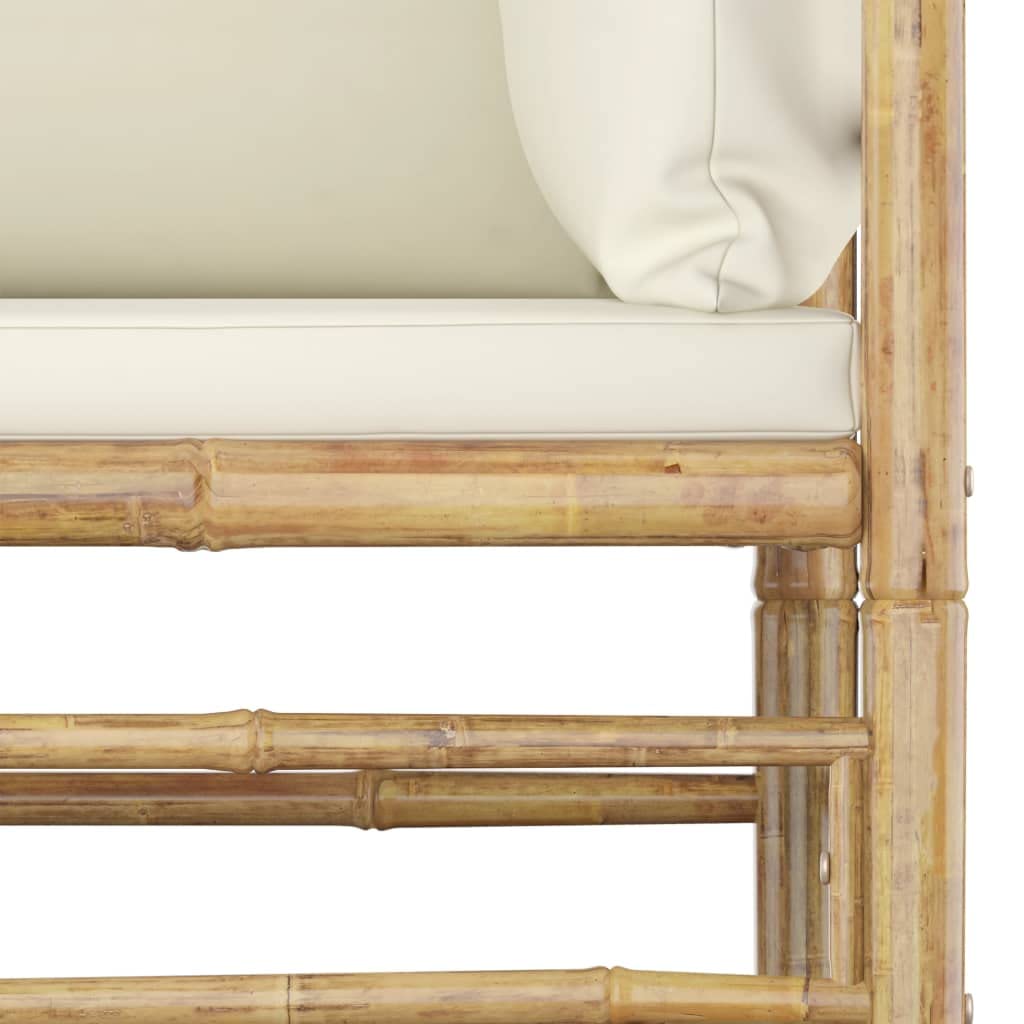 vidaXL 6-Piece Bamboo Patio Lounge Set - Scandinavian Style Eco-Friendly Outdoor Furniture - Cream White Cushions Included - Easy Assembly & Washable Cushion Covers
